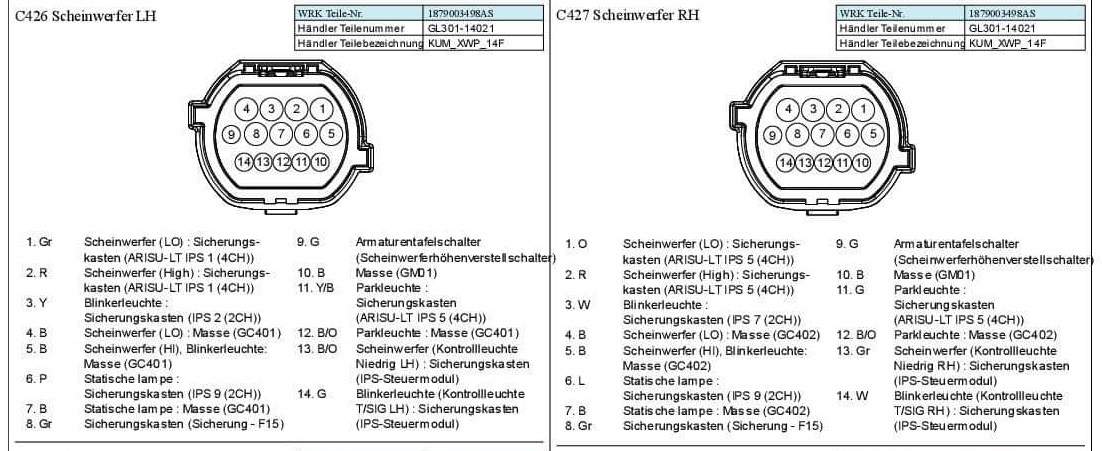 Headlight wire connectors pin diagram 1